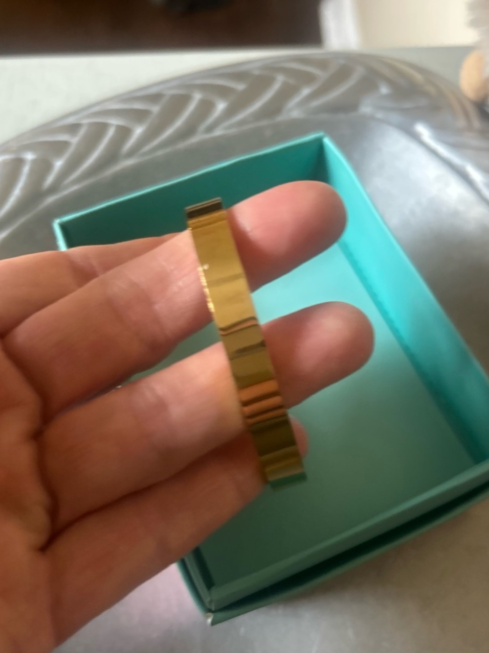 Gold-Tone Logo Accent Black Enamel Bangle Bracelet - Picture 3 of 6